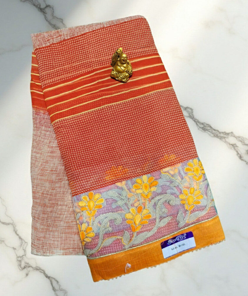Designer Chiffon Saree with Orange Patchwork