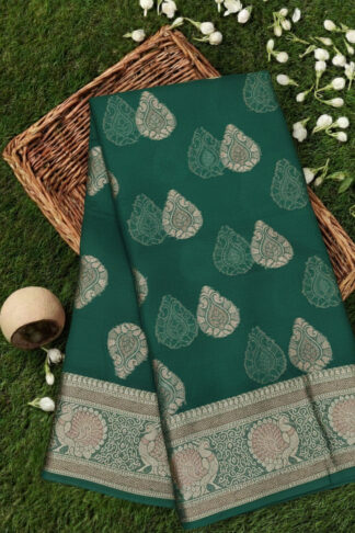 Jeorjett Buta Saree -Pine Green with rich Rich weaving pallu