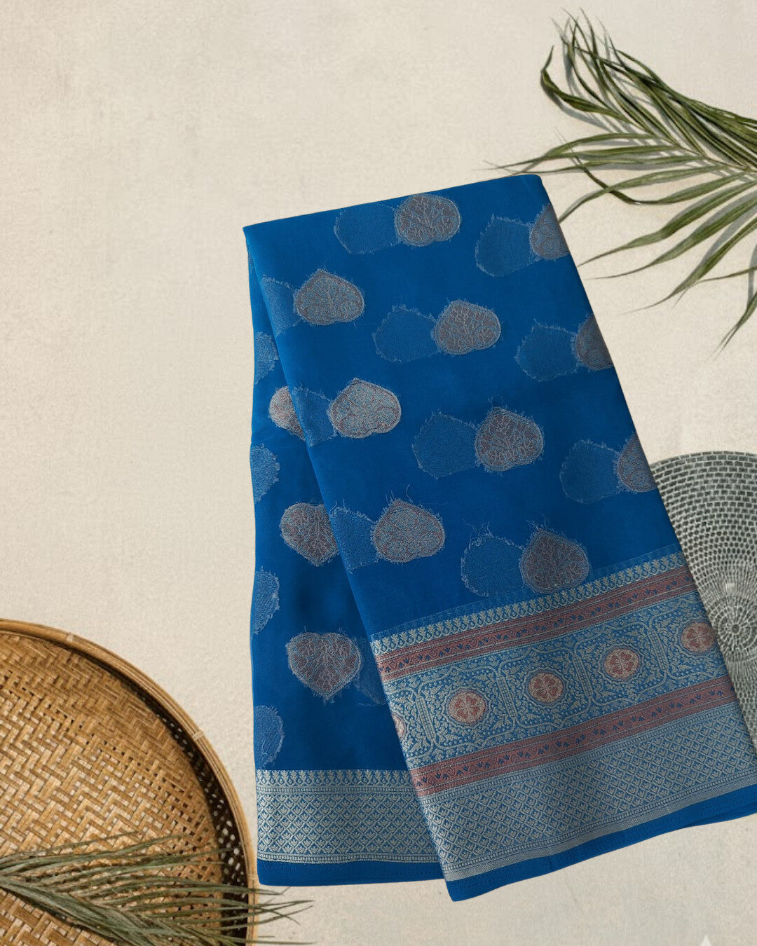 Georgette Buta Saree -Blue with rich Rich weaving pallu