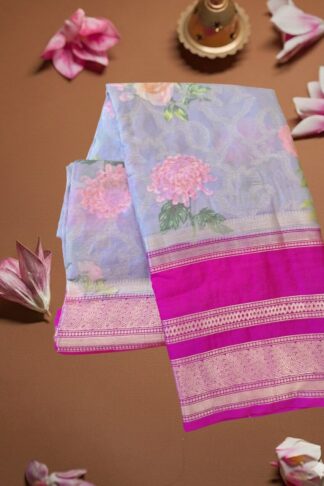 Floral Chinon Saree with Soft Lavender Color