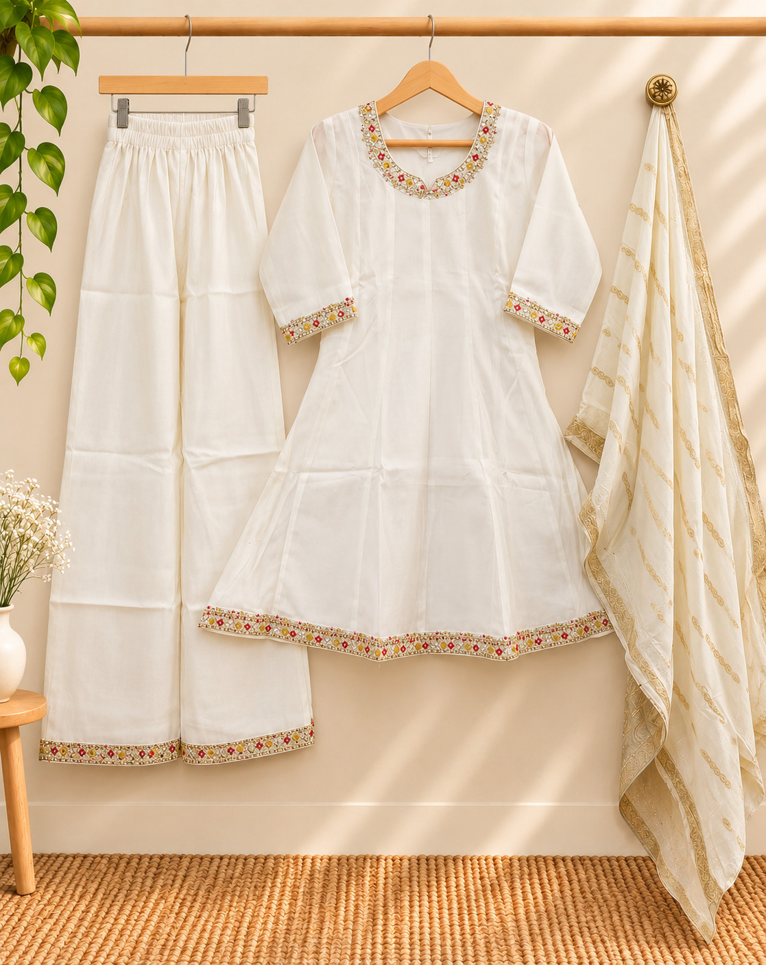 Designer Roman Silk Palazzo 3-Piece Set