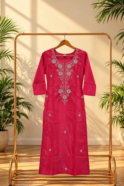 Magenta Embroidered Kurta in Sunlit Room